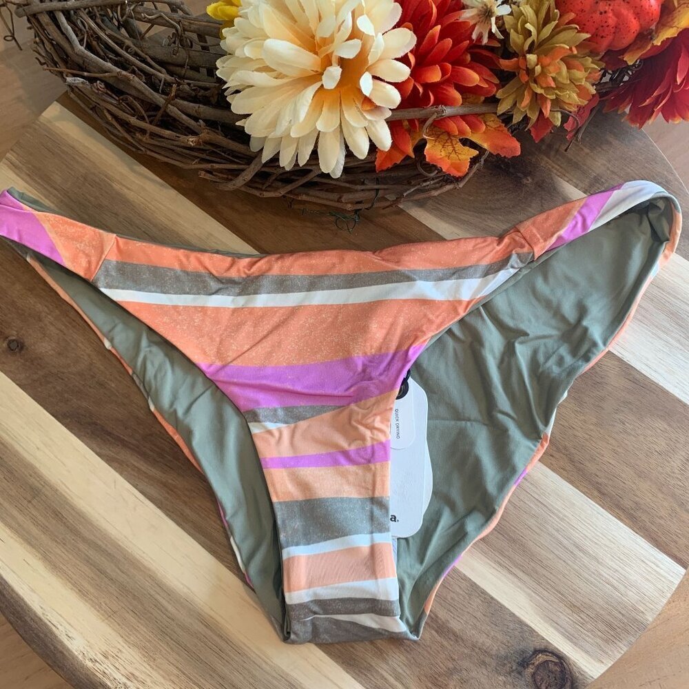 prAna ELINA Womens Reversible Swim Cheeky Bottom MEDIUM in Waves UPF 50+